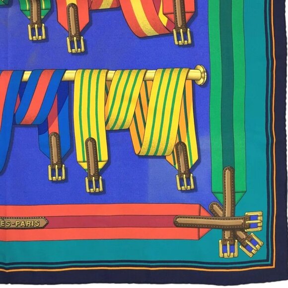 478184AH (S2) Hermes Scarf Les Sangles Carre 90 Multicolor Silk 100% - Picture 6 of 9